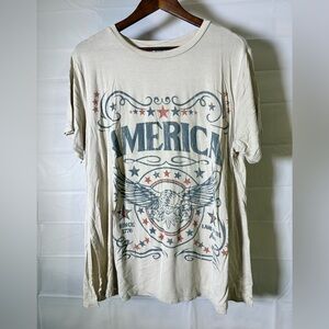 ARULA Super Soft Cream  Graphic America Tee with Blue and Red Accents